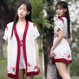 2016原创古装汉服元素改良中国风唐装睡衣诱惑棉麻连衣裙三件套装