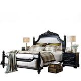 特价美式实木黑色床法式复古做旧雕花布艺软包双人床1.8米婚床