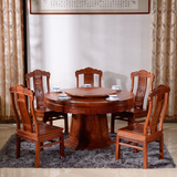 红木家具圆台 缅甸花梨木餐桌 实木中式仿古雕花盛世年华圆形饭桌