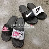 【小赖皮美国代购】Nike/耐克 黑白经典大LOGO字母情侣拖鞋沙滩鞋