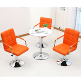 橙色米色一桌三椅服装店铺接待台洽谈桌椅组合会客休闲圆桌椅
