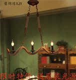美式乡村吊灯餐厅吧台北欧创意艺术三头蜡烛吊灯麻绳铁艺复古创意