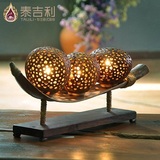 东南亚风格椰壳雕花装饰台灯手工艺术个性创意卧室床头灯