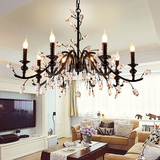 美式吊灯水晶灯欧式复古客厅灯具创意卧室蜡烛餐厅8头铁艺树枝灯