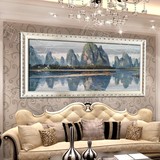 简约现代中欧式横幅山水风景油画风水聚宝盆沙发背景壁画