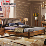 中式实木床真皮软靠背床双人床1.5米1.8米高箱框架床楠木卧室家具
