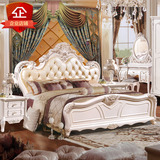 现代欧式床雕花结婚床 法式实木高箱床1.8米双人公主大床真皮床白
