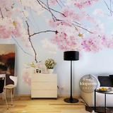 油画花卉客厅电视背景墙纸卧室壁纸壁画定制艺术墙纸韩式手绘樱花