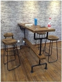 LOFT美式复古铁艺水管工业酒吧台桌高脚桌椅子休闲咖啡桌凳子实木