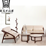新中式实木沙发组合 新古典简约客厅样板房三人沙发 北欧家具定制