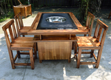 厂家直销 碳化复古大理石火锅桌 电磁炉长方形实木火锅桌椅套件
