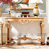 美式玄关台法式做旧仿古风化白门厅边桌大理石雕花原木色橡木家具