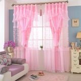 成品定制韩式蕾丝公主结婚房客厅卧室落地窗帘紫色飘窗遮光布窗纱