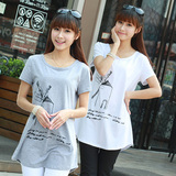 韩版女装加肥加大码夏季纯棉中长款t恤女短袖半袖宽松上衣体恤衫