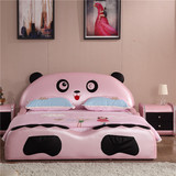 儿童床 真皮床卡通创意1.5米时尚个性套房单人熊猫床皮床小户型