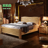 实木床 简约现代全橡胶木床 1.5米1.8米双人婚床 中式储物高箱床