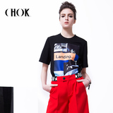 CHOK欧美时尚印花T恤女短袖2016春夏新款显瘦宽松圆领短款上衣潮