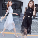 2016夏装新款韩版女修身性感蕾丝时尚中长显瘦连衣裙短袖礼服仙潮