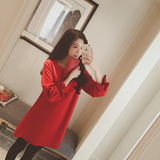 韩国女装2016春季新款修身打底显瘦长袖中长款短裙子秋冬连衣裙女