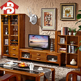 现代中式实木电视柜客厅组合厅柜高低酒柜组合地柜影视墙柜
