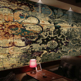 3D东南亚复古风格墙纸西餐厅抽象壁纸个性奶茶咖啡店背景壁画立体