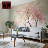 欧式日式温馨客厅电视背景墙纸卧室壁纸壁画无缝艺术墙纸韩式樱花