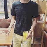 2016夏季男士短袖T恤 韩国东大门 权志龙同款男圆领修身波纹