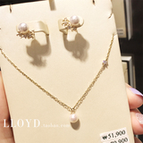 LLOYD韩国专柜正品代购单颗珍珠吊坠锆石锁骨项链10K玫瑰金白金色