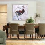 纯手绘油画沙发北欧风格抽象画麋鹿动物装饰画客厅玄关壁画墙饰