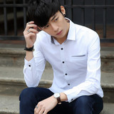 春季薄款纯色韩版长袖衬衫男休闲青少年修身型学生衬衣潮纯棉外套