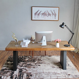 简约现代办公桌椅 钢木台式电脑桌 实木家用书桌 美式复古老板桌