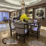 新中式实木餐桌椅组合酒店别墅样板房家用餐厅圆形6人4人桌椅定制