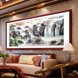 山水风景画 中式客厅装饰画办公室风水挂画背景墙画 靠山瀑布千峰