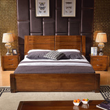 现代简约新中式全实木床双人床1.8/2/2.2米高箱储物大床卧室家具