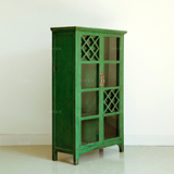 古朴年代现代中式实木做旧绿色餐边柜储物柜展示架装饰柜多功能柜