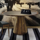 欧式实木餐桌简约创意圆形洽谈桌子设计师家具复古原木咖啡接待桌