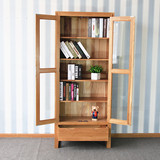 实木带门书柜储物柜简约现代组合白橡木玻璃书柜环保置物书柜书橱
