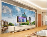 3D立体欧式风情油画建筑电视背景墙   墙纸 壁画   城堡砖墙壁纸
