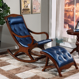 杰特森美式摇椅休闲椅皮艺摇椅田园乡村欧式复古实木躺椅可定制布