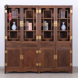 鸡翅木家具仿古中式全实木红木书柜带门玻璃门复古书架组合大书橱
