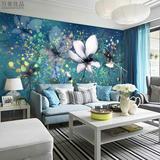 欧式现代蓝色花卉客厅沙发卧室电视背景墙无缝无纺布壁纸壁画墙纸