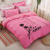 床上四件套纯棉1.5米 1.8m床单式被套双人全棉公主风粉色韩式韩版