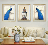美式装饰画欧式沙发背景现代客厅有框三联画壁画挂画墙画餐厅孔雀
