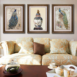 美式装饰画欧式沙发背景现代客厅有框三联画壁画挂画墙画餐厅孔雀