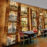 欧式个性3D立体邮票建筑大型壁画创意酒吧壁纸咖啡餐厅背景墙墙纸