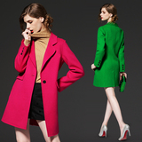 2016秋冬新款欧美风大牌专柜品牌修身中长款红色羊毛呢子大衣外套