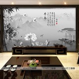 3D立体新中式水墨山水画壁纸国画沙发客厅电视墙纸中国风大型壁画