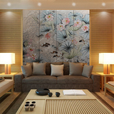 手绘实木中式背景墙漆画 客厅折叠隔断屏风沙发电视背景墙可定制