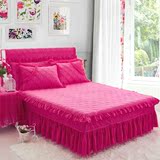 韩式公主蕾丝绣花床盖夹棉加厚床罩床裙单件结婚粉色床套防滑1.8m