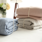 日式简约风格水洗棉四件套 条纹全棉床笠纯棉床上用品
